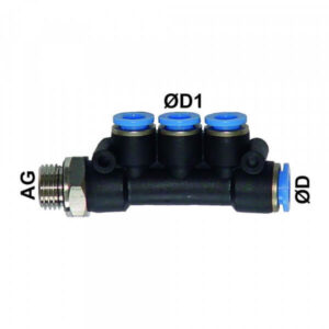 T-Connector Manifold with External Thread and 3 Reduced Outlets