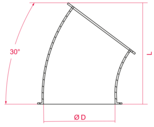 In this image we can see a drawing of a 30 degrees elbow fitting.