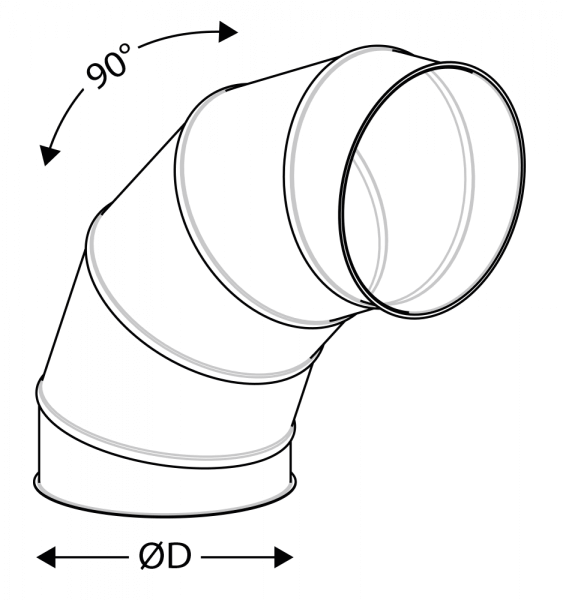 In this image we can see a drawing of a 90 degrees segmented bend